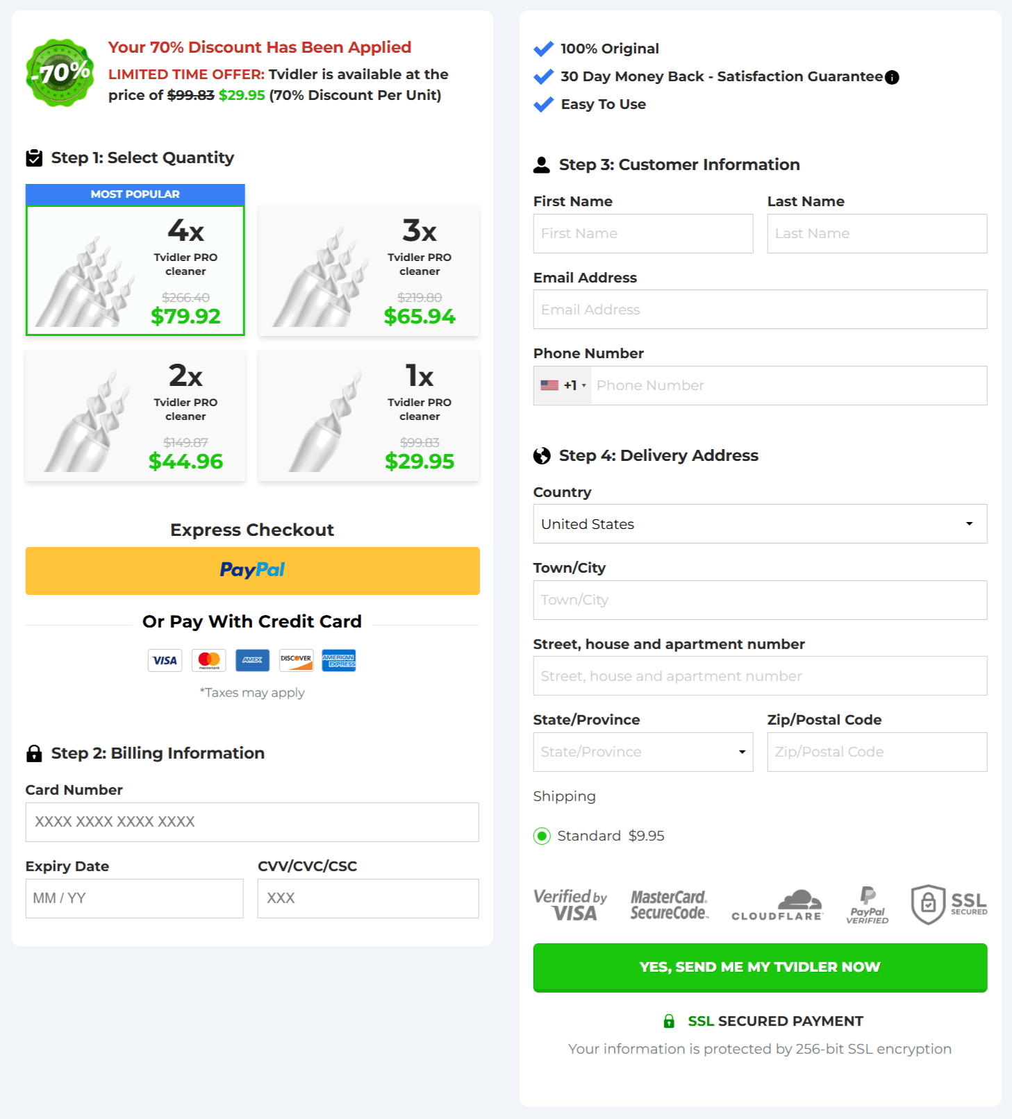 Tvidler checkout page
